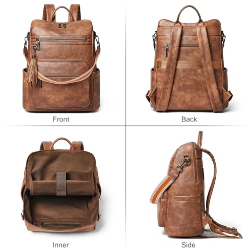 Shrrie 15,6 Zoll Laptop-Rucksack für Damen – Großer Reiserucksack aus Leder, wasserabweisend, für Freizeit, Uni, Arbeit, Handgepäck-Zweifarbiges Braun
