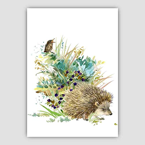Image of Artze Wall Art Baby Hedgehog Watercolour Poster, 40 cm Width x 50 cm Height