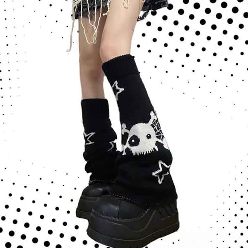 BXCNCKD Gothic Skull Print Two Side Wear Knitted Leg Warmers Socks Y2k Star Punk Girls Japanese Kawaii Streetwear Leg Cover4