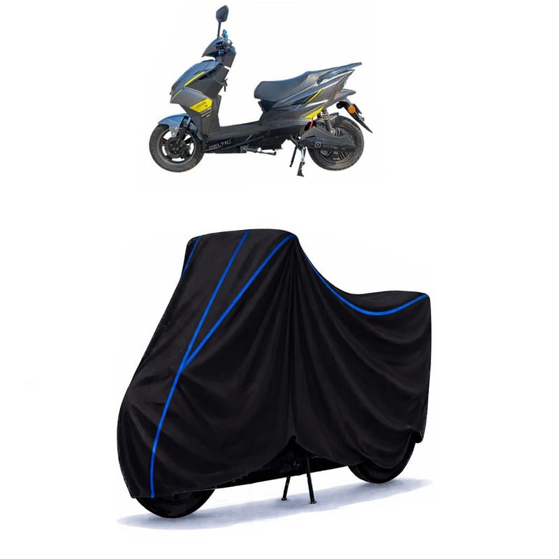 Image of Scooty Cover Water Resistant for Deltic Legion Lead Acid | Universal Scooter & Bike Cover | Heavy Duty UV Dust, Rain & Scratch Protection Weather Indoor Outdoor | Black with Blue Piping