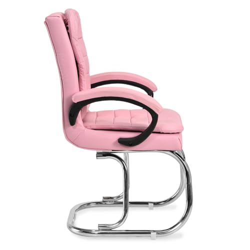 Image of GOYALSON Leatherette Double Cushion Office Guest Chair Sleek, Comfortable Seating for Visitors in Lobby, Reception (3, Pink, Double Pipe Chrome Steel Frame)