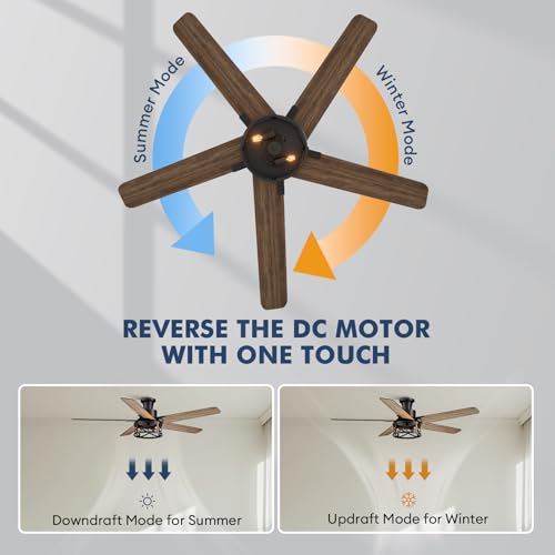 Image of 52 Inch Flush Mount Ceiling Fans with Lights and Remote Control, Low Profile Farmhouse Ceiling Fan for Bedroom Living Room and Patio, Black Caged Ceiling Fan for Indoor and Outdoor(NO BULBS)