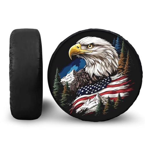 Image of Pensura Eagle American Flag Tire Cover, Universal Fit for Jeep, Trailer, RV, SUV, Truck Easy to Install Spare Wheel Cover, Weatherproof Tire Wheel Covers