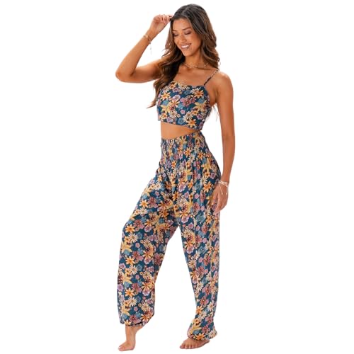 Image of Lotus and Luna Women's Harem Pants Thai Pants for Beach & Lounge High Waisted Flowy Boho Pants Genie Pants Yoga Pants
