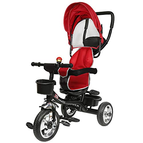 Triciclos para Niños,Bicicleta para Bebes,bebé Bicicleta para Niños de 2-4 años,Carro de Equilibrio con Altura, 4 en 1 Triciclo Bebe con Asiento Giratorio y Ruedas de Gomas (Rojo Grande)