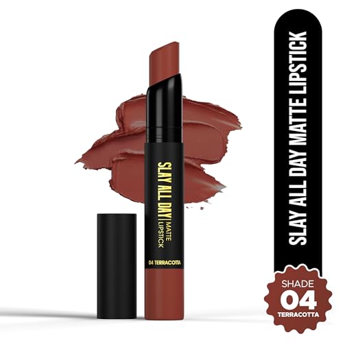 Image of Hilary Rhoda Slay All Day Matte Lipstick | Transfer-proof & Smudge-proof | Long-Lasting & Premium Creamy Lipstick | Waterproof & Vibrant Colour lipstick | 2.6g (Terracotta - Shade 04)