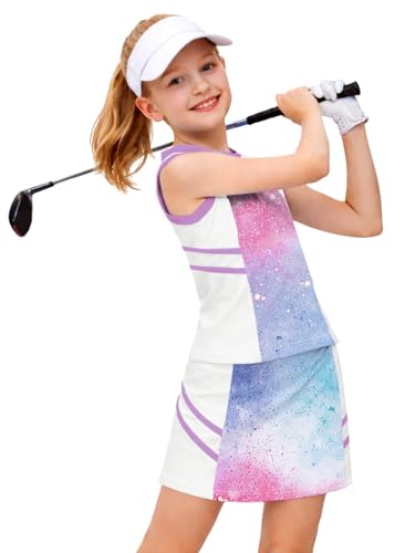 Image of AOBUTE Girls Tennis Golf Outfit Tank Top and Skirt with Shorts Set 4-12 Years