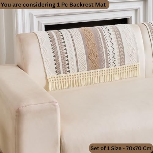 Image of HOMETHREADS Innovative European Premium Style Anti Slip Cotton Sofa Cover Mat with PVC Backing for Non-Slip Comfort (Khaki, 1Pc Backrest | 70x70cm)