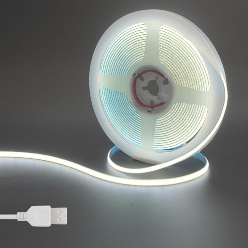Image of 5V 5mm Width USB COB LED Strip Lights,16.4FT /5M,Cool White 6500K,400LEDs /M,8W /M,CRI90,4000lm,Electroplated Double-Sided Panel Light Strip,IP20,for Indoor Decoration