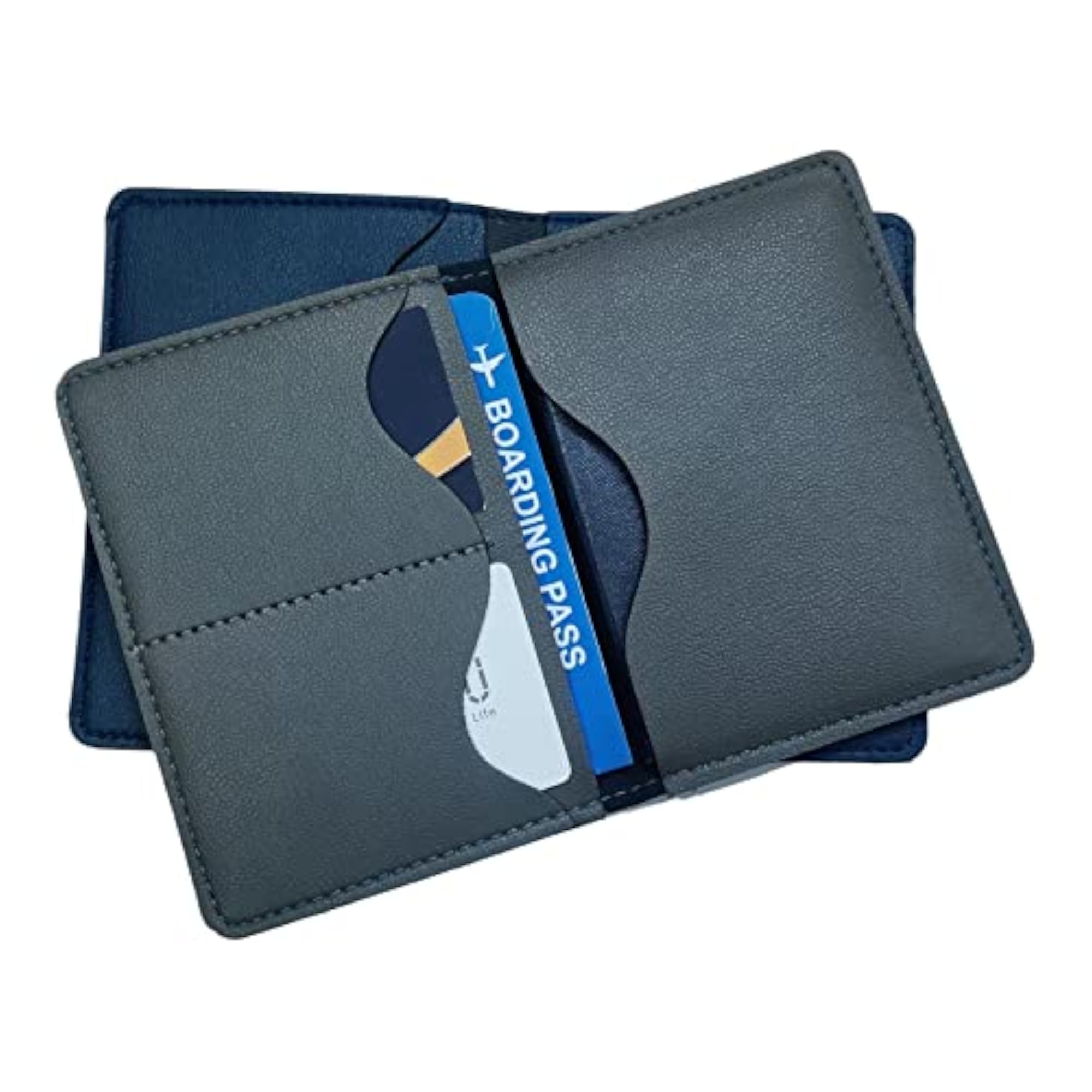 EcoLeather Unisex Passport Wallet, Blue and Grey