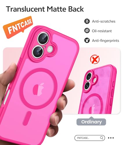 Image of FNTCASE for iPhone 17 Case: [Compatible with Magsafe] Translucent Matte Cases with [Full Camera Protection] [Screen Protector] Military Grade Shockproof Protective Phone Cover - Hot Pink