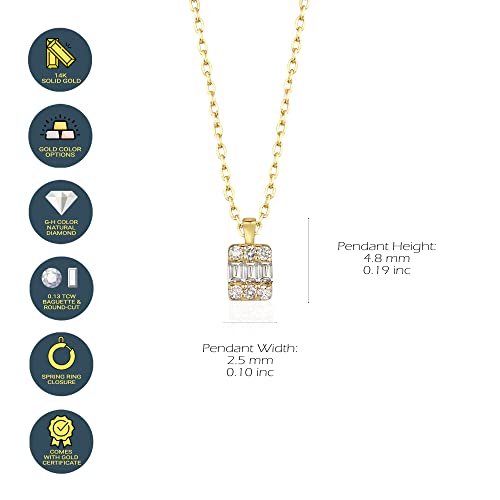 Thea 0.13 Ct Baguette Diamond Necklace For Women | Genuine Baguette Diamond Square Pendant Gift For Girlfriend | 14K Solid Gold Baguette-Cut Bridesmaid Jewelry Gift In Real Yellow, White Or Rose Gold #TOP5