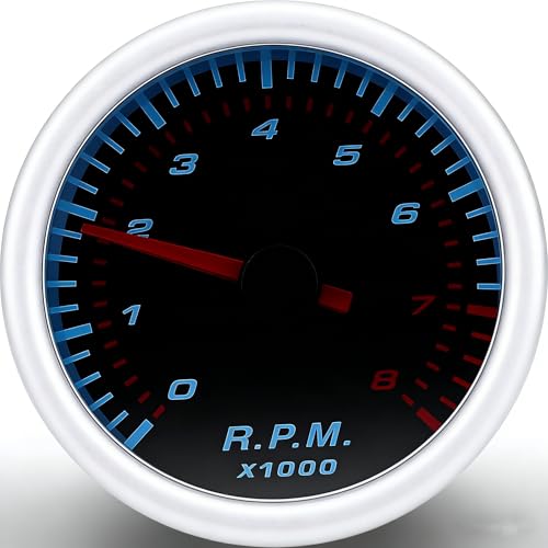 Car Tachometer Gauge - 8000 RPM Engine Speed Monitor with Easy Calibration, Universal Vehicle Meter for Improved Driving Control