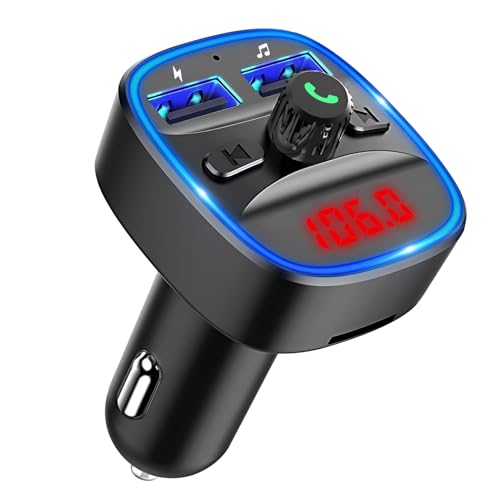 Transmisor FM Bluetooth para Coche, Adaptador Inalámbrico para Radio, Cargador de Coche MP3 con Doble USB, 3.0 Carga Rápida, Mechero con Pantalla LED Soporte Bluetooth, Tarjetas TF