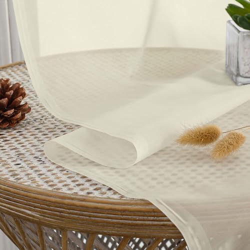 Image of OWENIE Extra Long Cream Sheer Curtains 96 Inches Long 2 Panels Set, Soft Lightweight Airy Voile Sheer Curtain for Bedroom Living Room, Rod Pocket Solid Color Farmhouse Curtains, 59 inch Wx96 L Inch