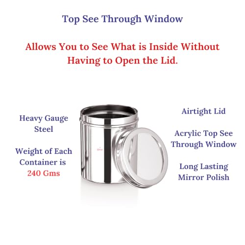 Image of Ebun Heavy Gauge See Through Stainless Steel Containers | Stainless Steel Dabba Set for Kitchen | Air Tight Steel Containers for Storage | Steel Containers for Kitchen 500 Gms | Set of 6