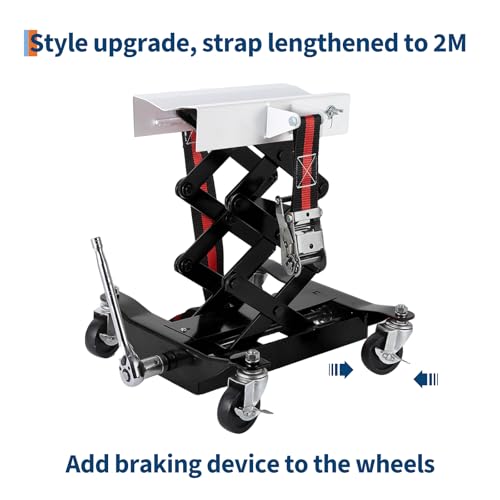 Image of Garvee Transmission Jack 450 LBS Capacity: Low Profile Lift with 2M Safety Straps & 4 Brake Wheels, 7-23 Inch Range for Car & Truck Repair (Black)