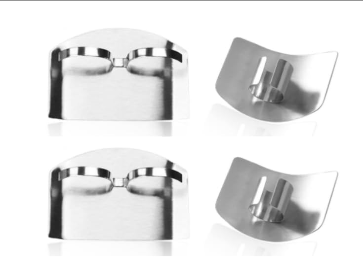 4PCS Kitchen Finger Guards Chopping Durable Nail Chopper Hand Guard Essential for Chefs Housewives and Kitchen Workers Silver Stainless Steel Finger Guards Chopping