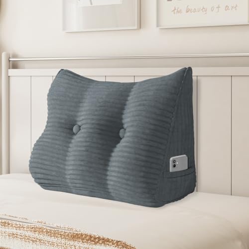 BNCKTRD Keilkissen Sofa Dicklich Rückenkissen Lesekissen für Bett und Couch, Rückenlehne Kopfende, Dreieckiges Sofakissen Bücherkissen, Wandkissen für Bett Herbst Winter, Kordsamt Grau 60cm