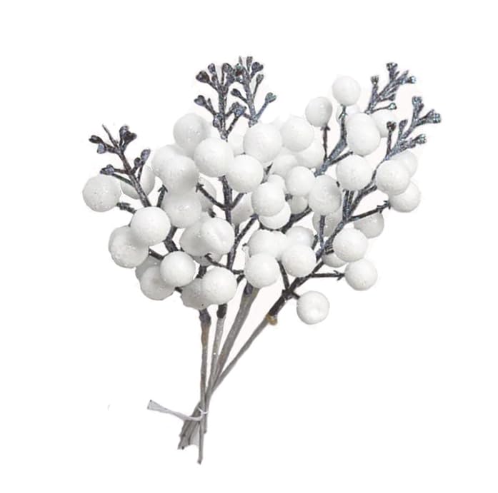 YYCRAFT Boxed Glitter Berries Stems, Artificial Berries Picks 9.5 Inch for Christmas Tree Ornaments, DIY Xmas Wreath, Crafts, Holiday and Home Decor(16 Pack, White) - Image 2