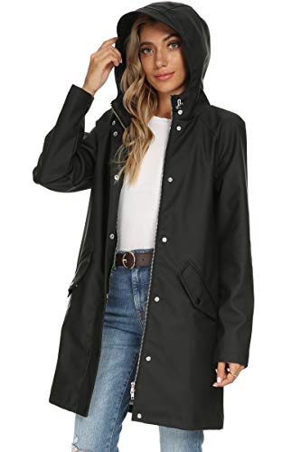 Fahsyee Raincoat Women, Rain Jacket Waterproof Raincoat Hooded Windbreaker Outdoor Active Short, Black, Size M #TOP4
