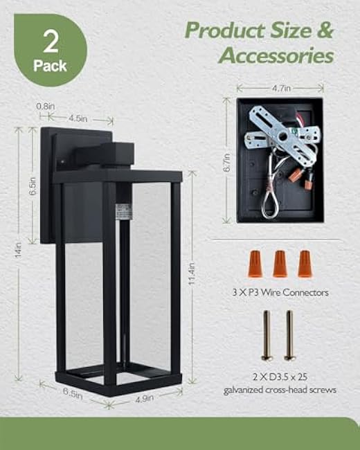 LITFIT Matte Black Outdoor Light Fixtures Wall Mount, Waterproof Rustproof Porch Lights, Outside Wall Lanterns for Patio, Front Door, Garage, Backyard, 2-Pack, Bulbs Not Included