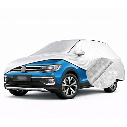 Image of SEAZEN Waterproof Car Cover for Volkswagen Taigun | Dustproof, UV & Scratch Resistant Soft Cotton Lining | Triple Stitched, Mirror Pockets & Elastic Hem | Metallic Silver with Black Piping
