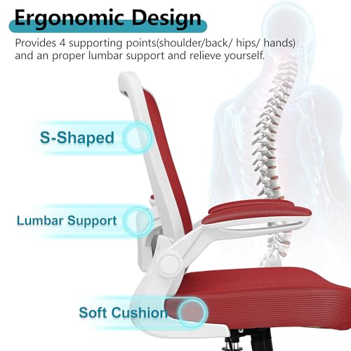 FelixKing Office Chair, Ergonomic Desk Chair Breathable Mesh Chairs Adjustable High Back Lumbar Support Flip-up Armrests, Executive Rolling Swivel Comfy Computer Chairs Home Office Fire Brick