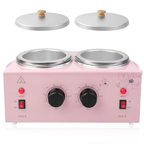Portable Wax Warmer Machine for Painless Hair Removal Women Men Professional Wax Heater with Adjustable Temperature Set 40pcs Sticks (Pink - Double Pots)