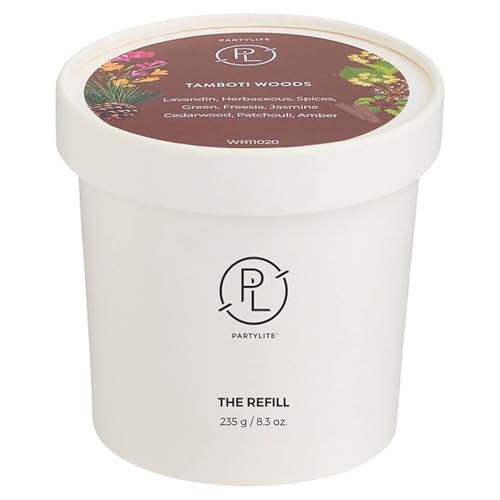 PartyLite Tamboti Woods Scented Candle Refill Notes of Amber Patchouli Lavender & Green Moss 10oz 1-Wick Aromatherapy Candle Up to 40 Hours of Luxury Fragrance Sustainable Premium Soy Wax