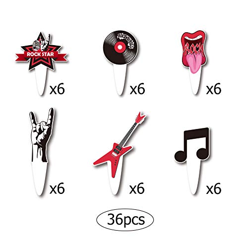 36Pcs Rock N Roll Musical Cupcake Topper For Rock Party Supplies. Guitar, Note, Disc,Hot Music Cake Decoration. 2 Sides #TOP1