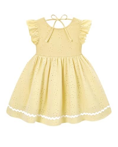 Coedody Toddler Girls Dress Ruffle Sleeveless Casual Spring Summer Beach Sundress Kids Dresses 3T 4T Little Girl Toddler Outfits Yellow — view 4