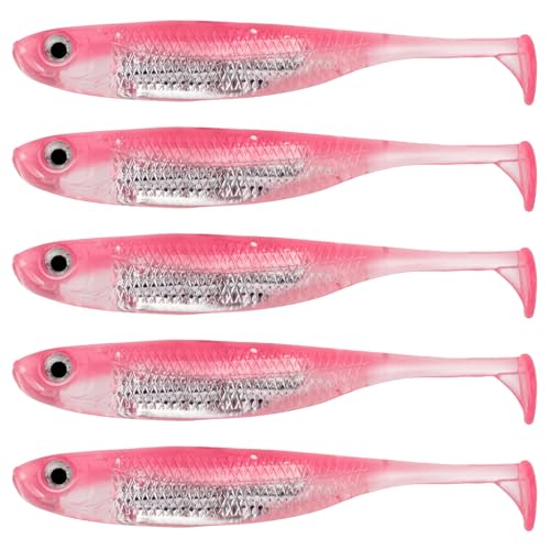 QualyQualy Soft Plastic Swimbait Paddle Tail Soft Lures 3.94" Shad Lure Shad Bait Bass Bait Shad Minnow Soft Swim Bait for Bass Trout Walleye Crappie Pike (6#, 3.94in - 5Pcs)
