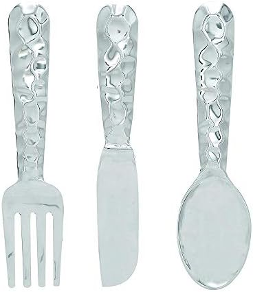 Benzara Artistic Cutlery Wall Decor In Metal, Set of Three, Silver