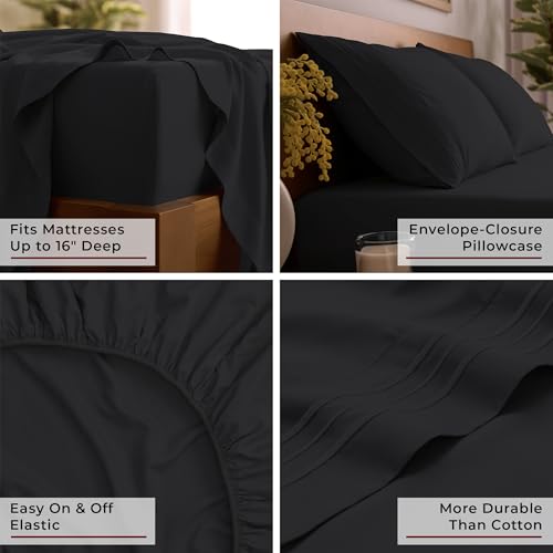Image of Mellanni Twin Sheets Set - 3 PC Iconic Collection Bedding | Hotel Luxury, Extra Soft, Cooling Bed Sheets - Wrinkle, Fade, Stain Resistant (Twin, Black)