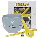 Culture Fly Peanuts Snoopy Microwave Ramen Bowl Set with Chopsticks and Spoon, 20 oz Ceramic Instant Noodle Bowls with Chopsticks, Ramen Noodle Bowl, Rice Bowl Anime Gifts for Men