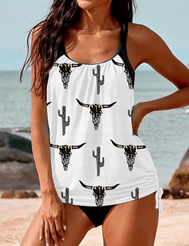 Image of SHESHOW Cowgirl Style Tankini Swimsuits for Women Scoop Neck Ruched Blouson and Bottom 2 Piece Bathing Suits S-XXL