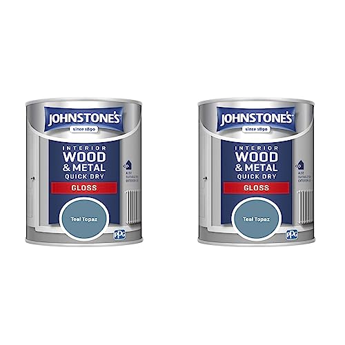 Johnstone's - Quick Dry Gloss - Teal Topaz - Gloss Finish - Water Based - Interior Wood & Metal - Radiator Paint - Low Odour - Dry in 1-2 Hours - 8m2 Coverage per Litre - 0.75 L (Pack of 2)