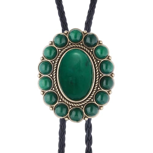 Image of GelConnie Bolo Tie for Men Women Western Cowboy Turquoise Leather Necktie | Natural Stone Bolo Tie Necklace for Women Rodeo Cowboy Leather Necktie Native American Western Cowgirl Ties Adjustable Cord
