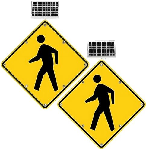 30in LED Solar Traffic Crossing Sign - Weatherproof Blinking Alert, IP65 Aluminum - 2 Sets for Sidewalk & Roadway Safety - Enhance Visibility & Security