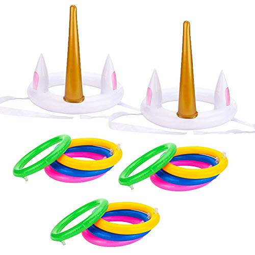 Joliyoou Unicorn Party Games Inflatable Ring Toss Game Set Include 2 Pieces Unicorn and 12 Pieces Toss Rings Party Game Favors 2 Pack