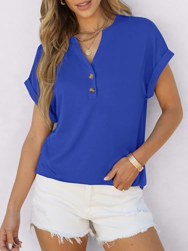 Image of ANRABESS Womens Short Sleeve Henley Tops V Neck Dressy Casual Blouses Summer Trendy Tee Shirts 2026 Vacation Fashion Clothes