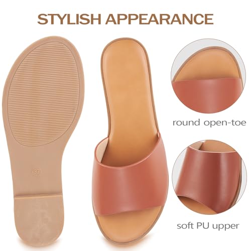 Women's Flat Sandals Slides for Women Slip on Sandals with Comfortable Leather Slippers Peep Toe Dressy Casual for 2025 Summer Beach3