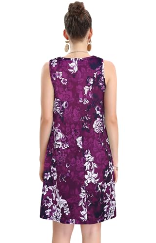 Image of elescat Women's Summer Dresses 2026 Beach Casual Sleeveless Floral Print Tank Loose Sundress with Pocket