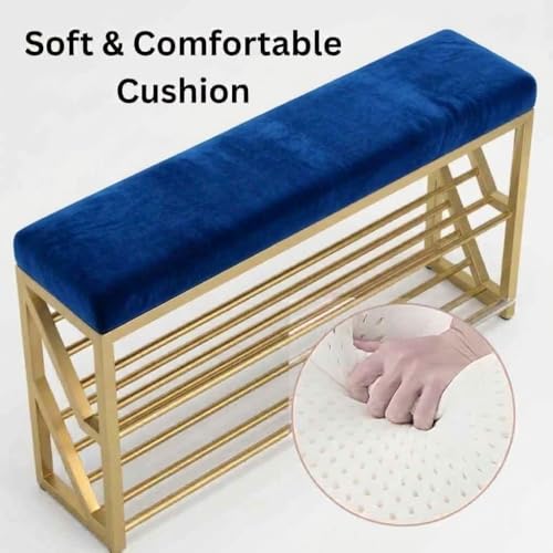 Image of Entryway Shoe Rack with Cushioned Seat, Shoe Bench for Entry, 2 Shelves Storage Bed Bench