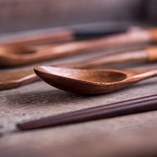 nuoshen Wooden Tableware ,3PCS Japanese Style Wooden Cutlery Set in an Oriental Style Pouch with 1 x Spoon, 1 x Fork, 1 x Chopsticks with Pouch Sushi Dinnerware Tableware for Family Travel