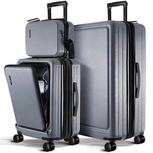 Image of Luggage Sets 3 Piece, 20 Inch Carry on Luggage and 28 Inch Suitcases with Wheels Spinner, Durable Hard Shell Suitcase Set, Expandable Travel Suitcase, Grey