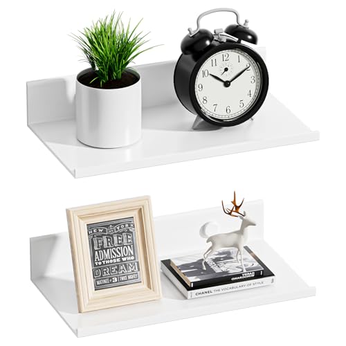 Wisfame Wandregal Weiß Ohne Bohren 2er Set, 20cm Metall Schweberegal Wand, Modern Kleine Wandmontage Display Ledges für Wohnzimmer, Schlafzimmer, Badezimmer, Küche Dekor