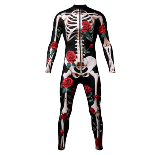 Mono esqueleto Halloween hombre ajustado cremallera frontal funcional 2