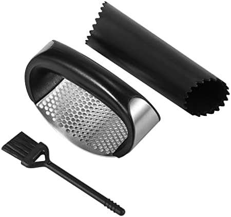 HORRAu Garlic Press Crusher Stainless Steel, Garlic Chopper Rocker, Garlic Grinder Mincer with Peeler Roller
